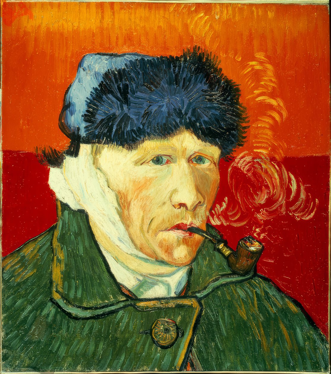 Selbstbildnis mit Pelzmütze, verbundenem Ohr und Tabakspfeife von Vincent van Gogh