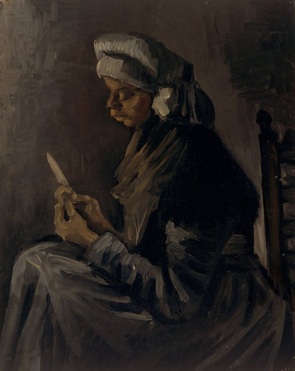 Die Kartoffelschälerin Rückseite: Selbstporträt mit Strohhut, 1885 von Vincent van Gogh