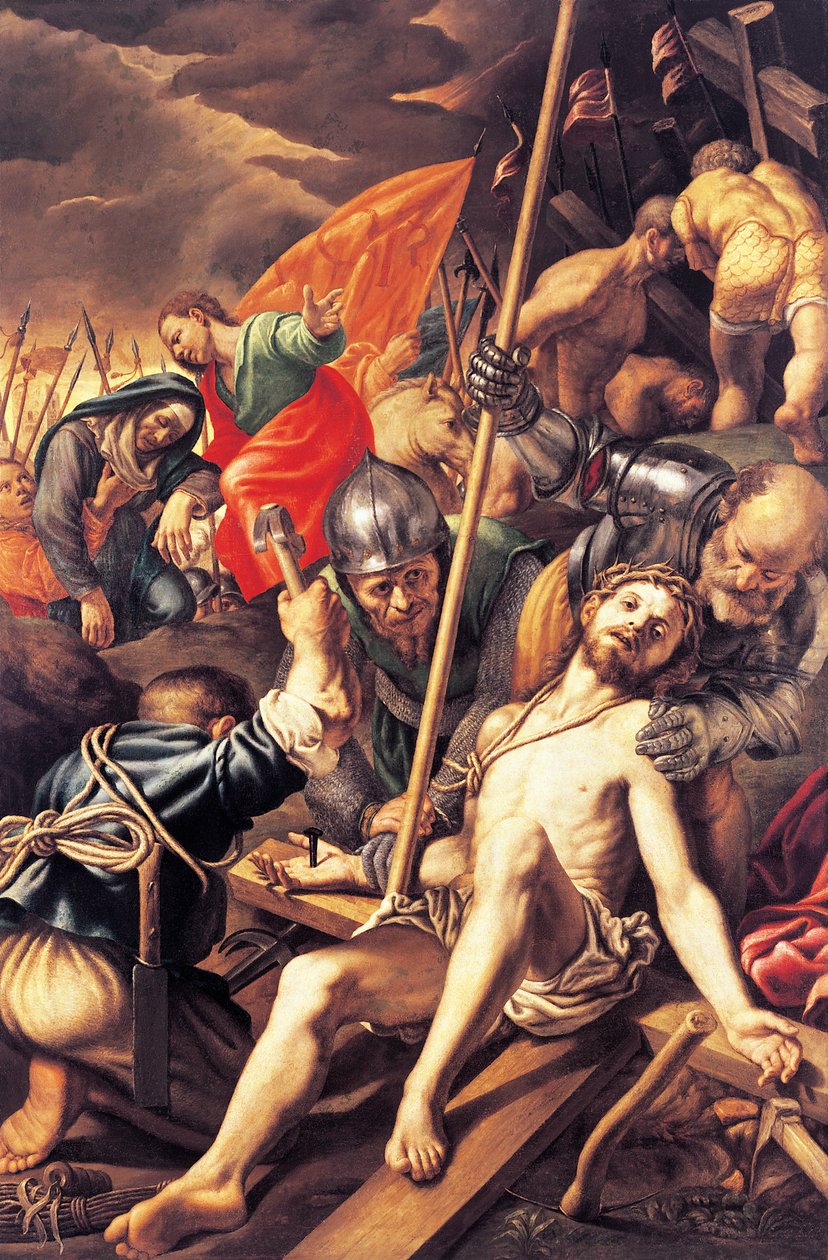 Christus wird ans Kreuz genagelt, von Vincenzo Campi von Vincenzo Campi