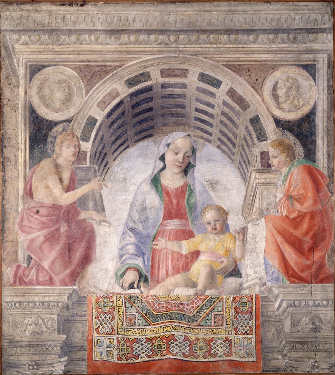 Madonna mit Kind und den Heiligen Johannes dem Täufer und Giovanni Evangelista von Vincenzo Foppa