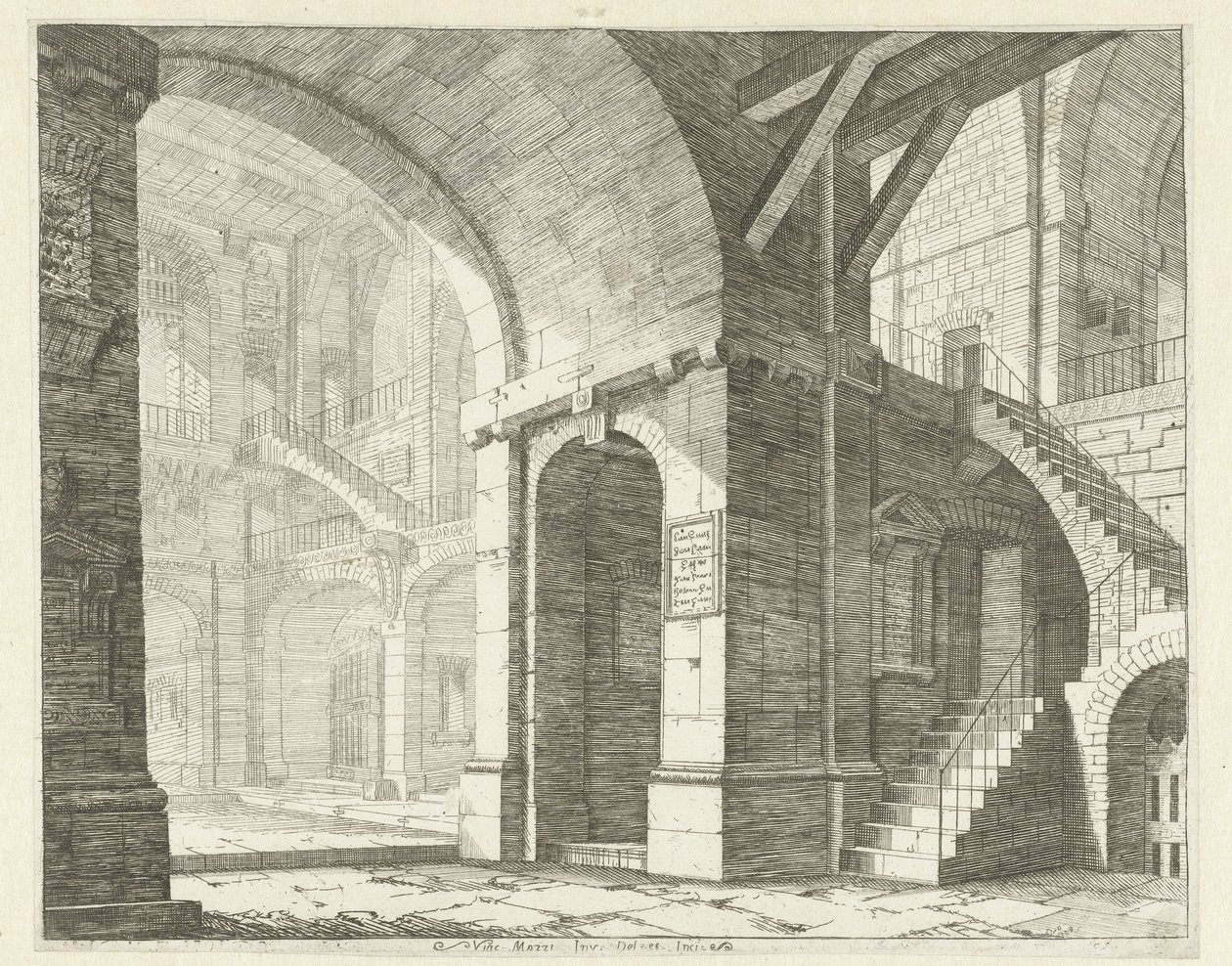 Ansicht eines hohen Raumes von einem Gang aus (Caprici di Scene Teatrali) von Vincenzo Mazzi