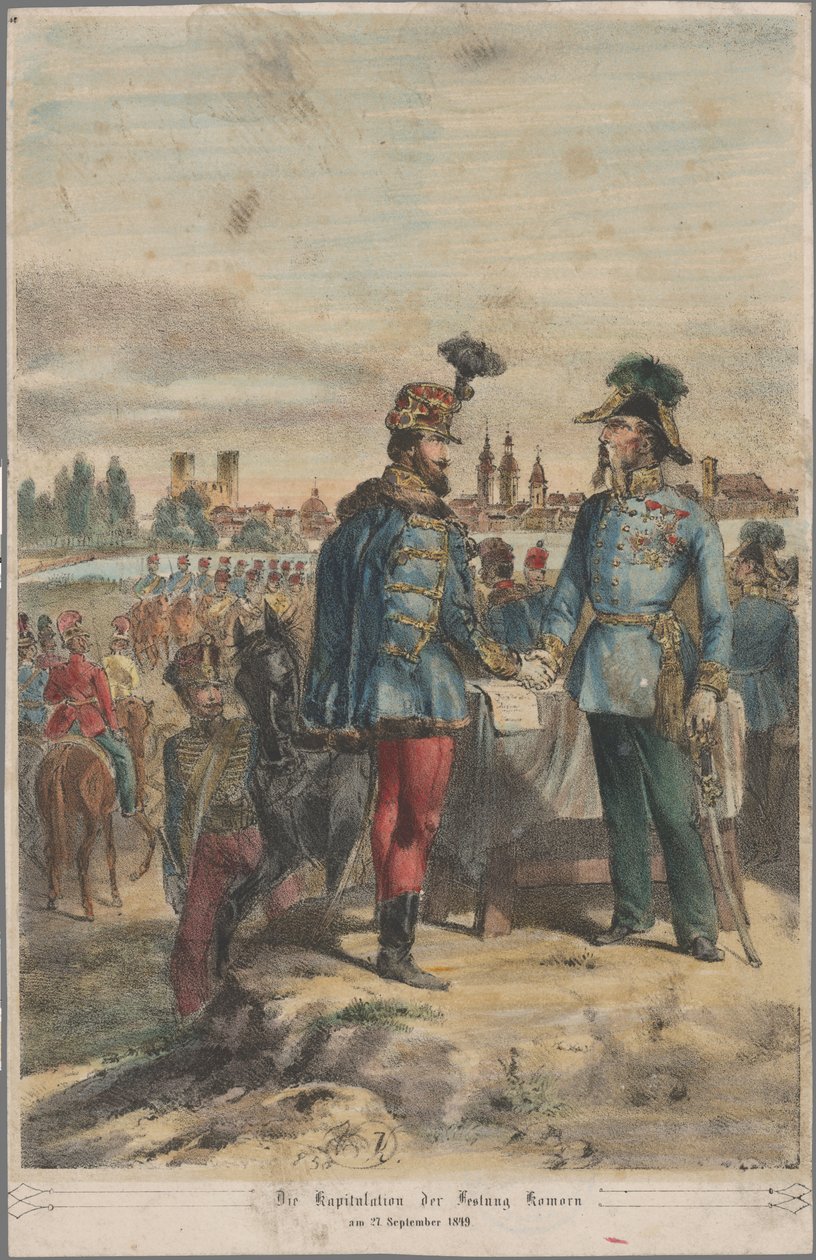 General György Klapka übergibt die Festung Komárom an Feldmarschall Jacob Julius von Haynau am 2. Oktober 1849 von Vinzenz Katzler