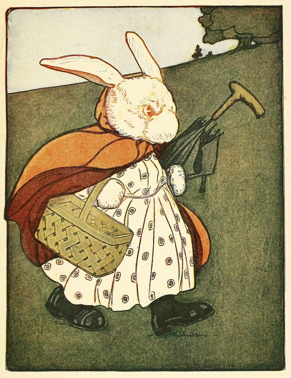 Dann ging die alte Frau Kaninchen ... durch den Wald zum Bäcker, aus The Tale of Peter Rabbit, veröffentlicht 1916 (Farblithografie) von Virginia Albert