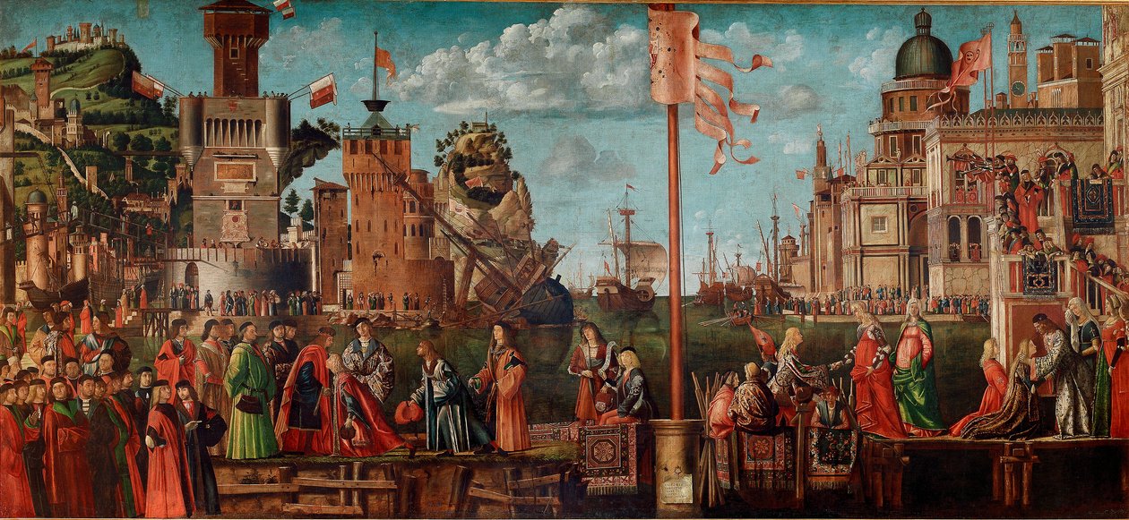 Zyklus des Lebens der Heiligen Ursula, vierte Episode: Das Treffen der Verlobten und die Abreise zur Pilgerfahrt von Vittore Carpaccio