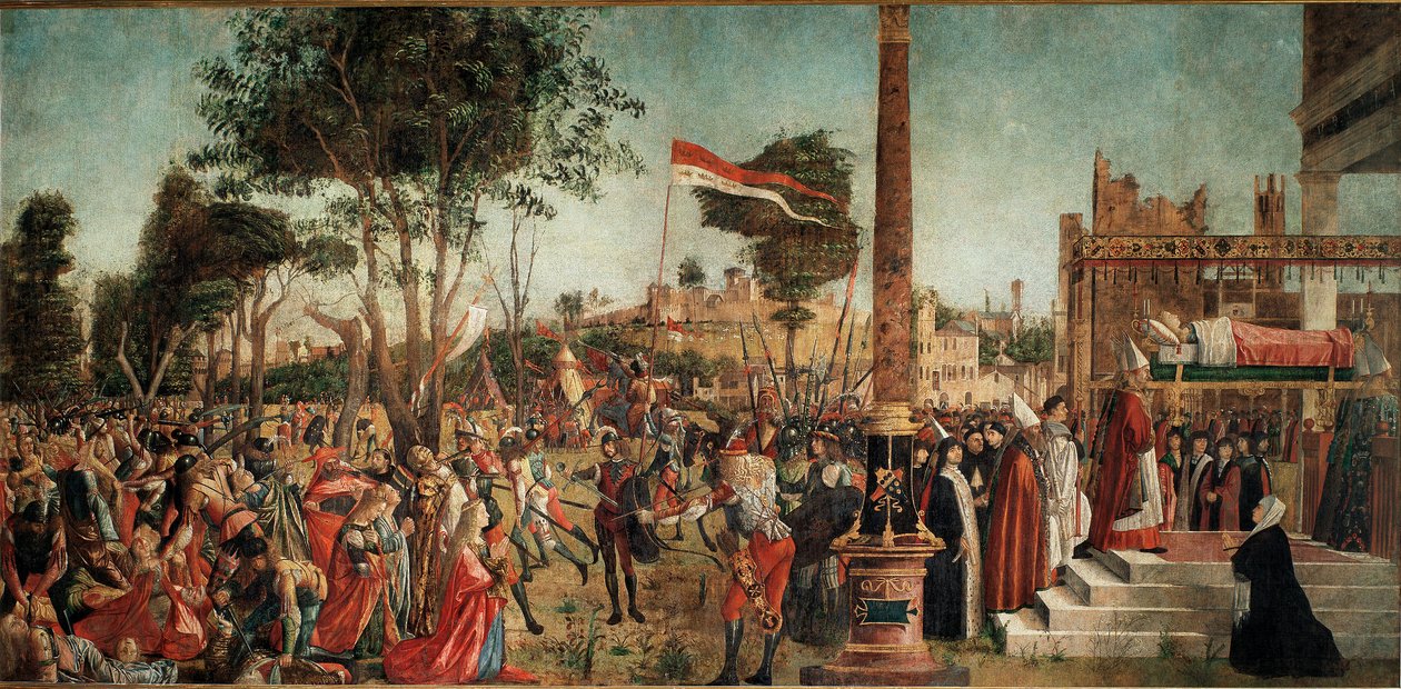 Zyklus des Lebens der heiligen Ursula: das Martyrium der Pilger und das Begräbnis der heiligen Ursula von Vittore Carpaccio