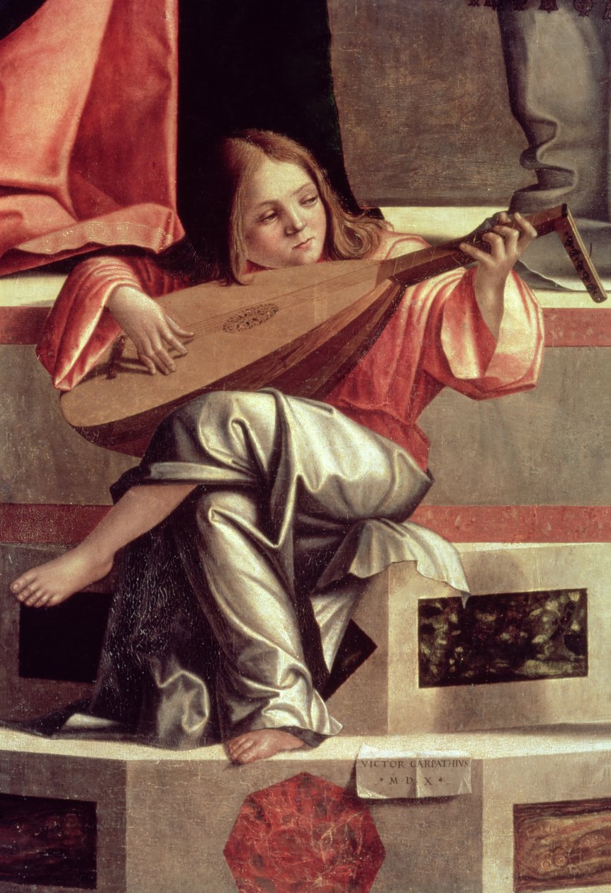 Engel mit Laute spielend, Detail aus der Darstellung Jesu im Tempel von Vittore Carpaccio