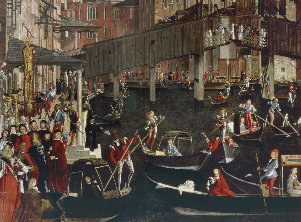 Das Wunder der Reliquie des Wahren Kreuzes an der Rialto-Brücke von Vittore Carpaccio