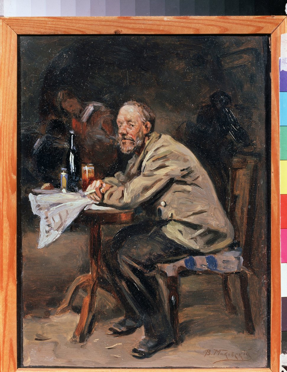 Ein Trinker. Gemälde von Wladimir Jegorowitsch Makowski (1846-1920), Öl auf Leinwand, russische Kunst des 19. Jahrhunderts. Staatliches Kunstmuseum, Jaroslawl (Russland) von Vladimir Egorovic Makovsky