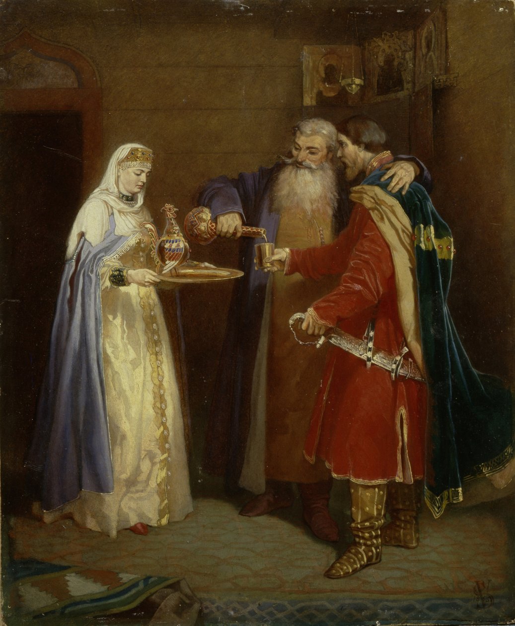 Begrüßung des Bojaren Prinz Serebrenni besucht Bojar Morozov, 1865 von Vyacheslav Grigoryevich Schwarz