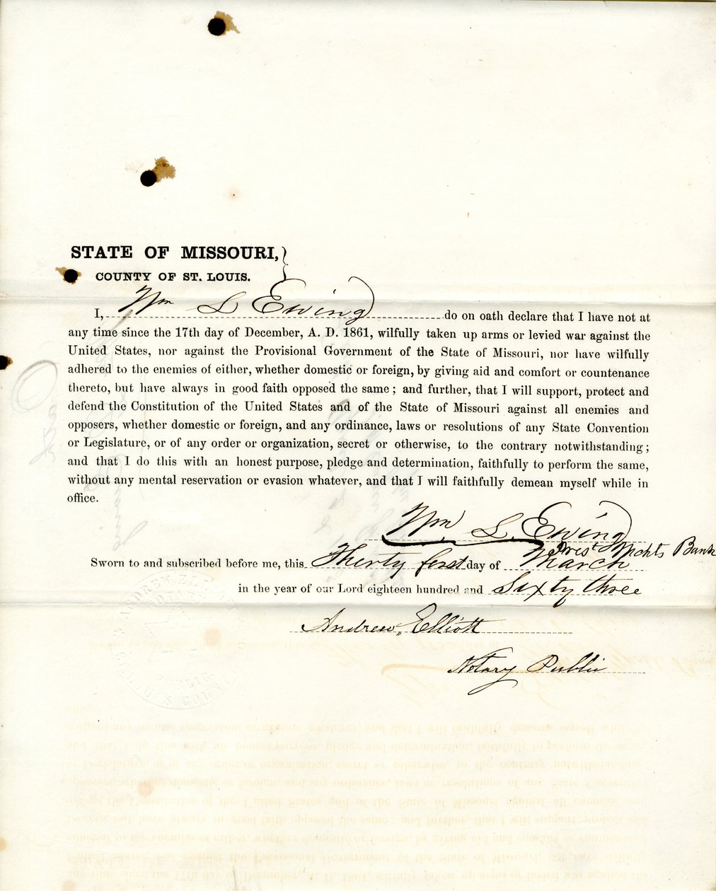 Loyalitätseid von Wm. L. Ewing aus Missouri, County of St. Louis von W.L. Ewing