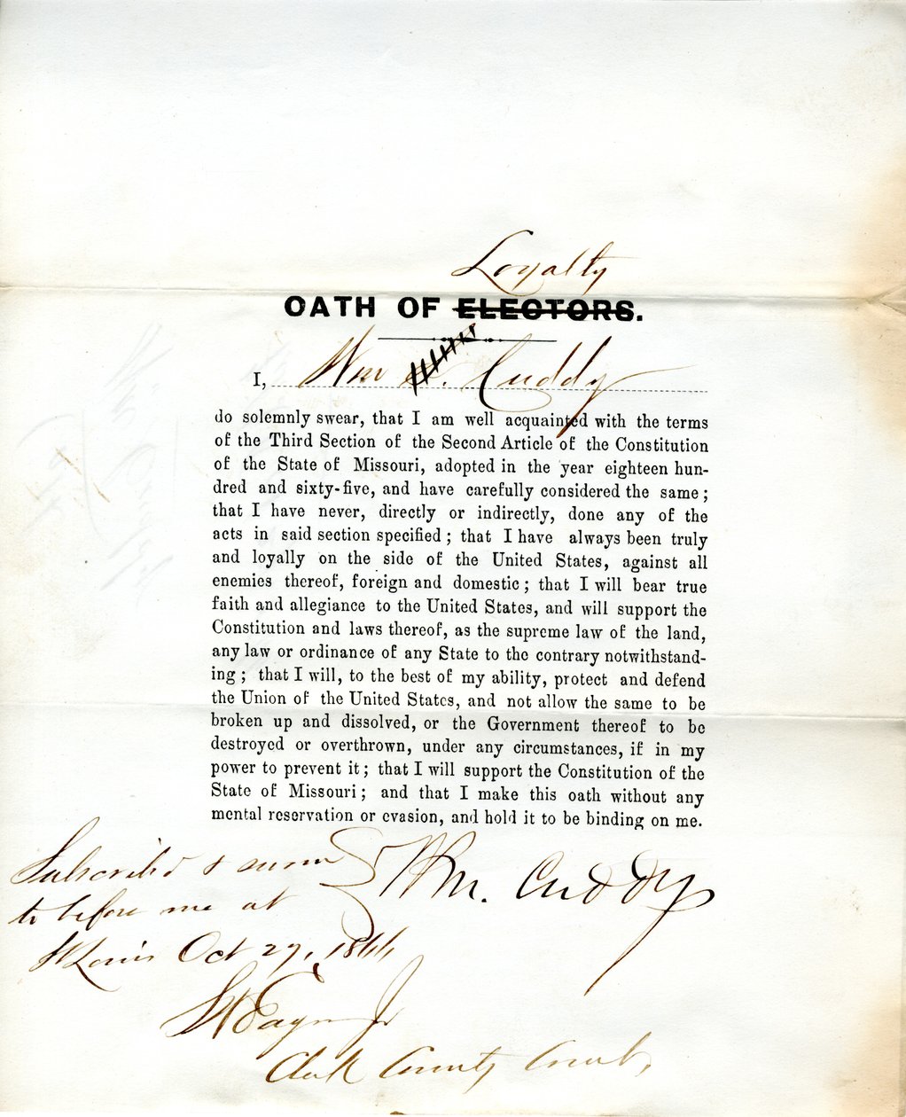 Loyalitätseid von Wm. Cuddy aus Missouri, County of St. Louis von W. Cuddy