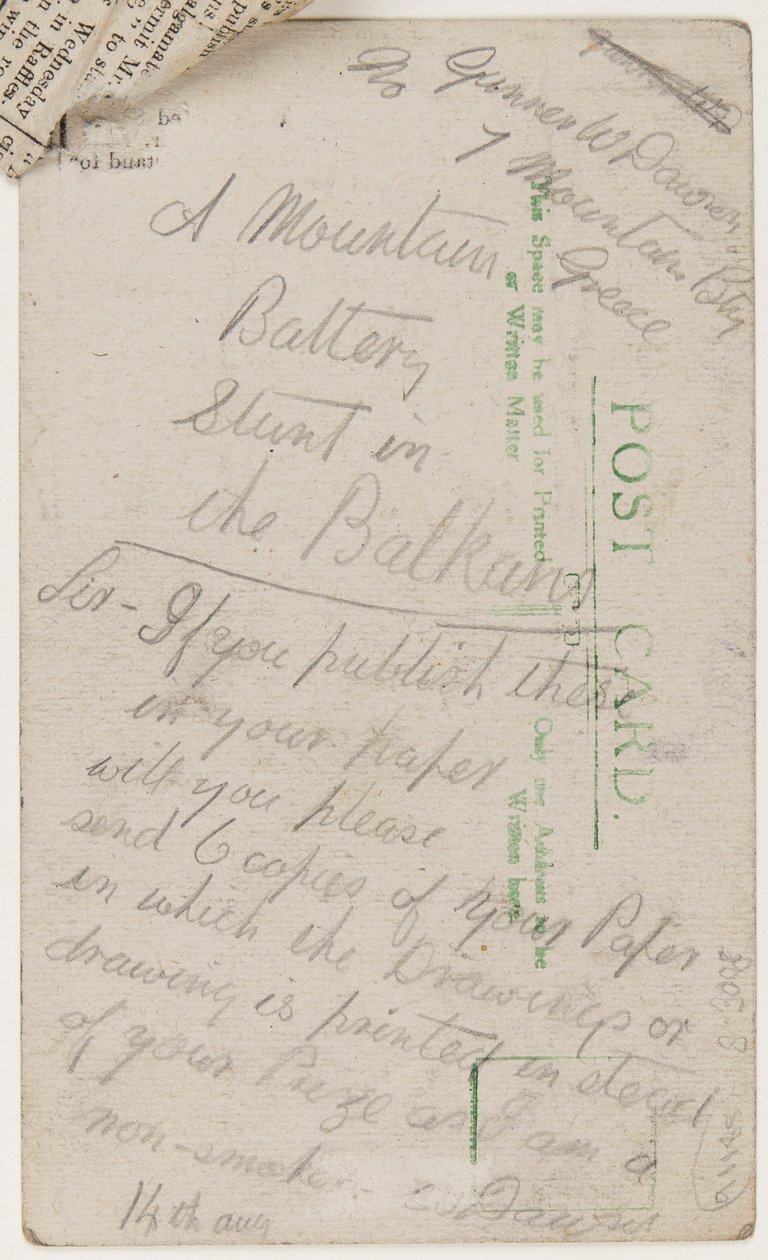 Postkarte an den Herausgeber des Liverpool Weekly Courier, 14. August 1918 von W. Dawson