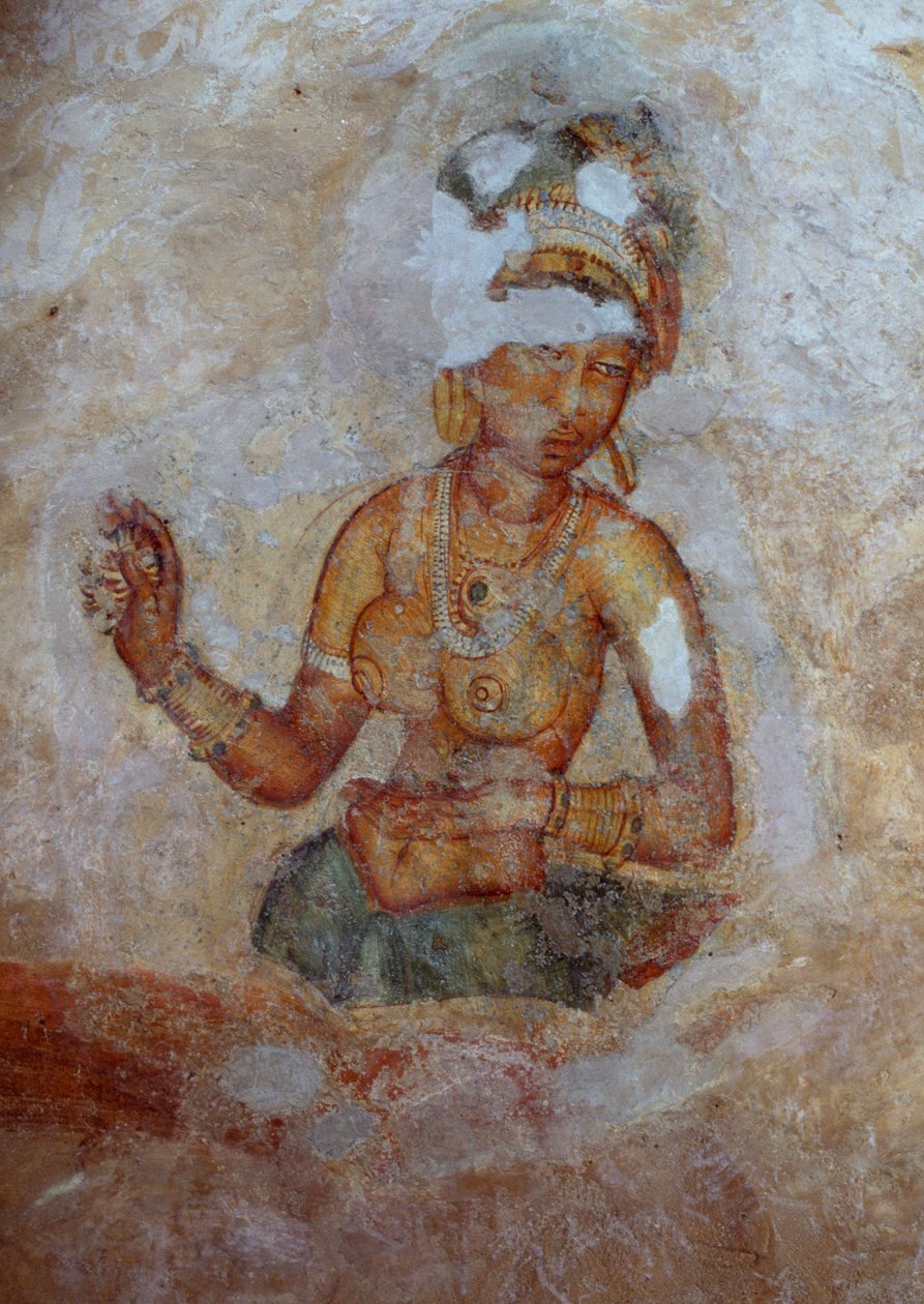 Sri Lanka, Fresko von Mädchen im archäologischen Komplex von Sigiriya (UNESCO-Welterbeliste) von John Ward Dunsmore