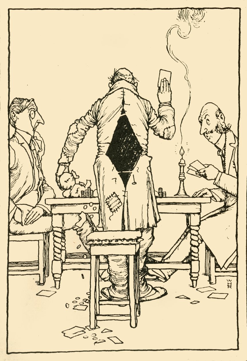 Die Gewinnkarte auf dem Ass der Diamanten, 1910 von William Heath Robinson