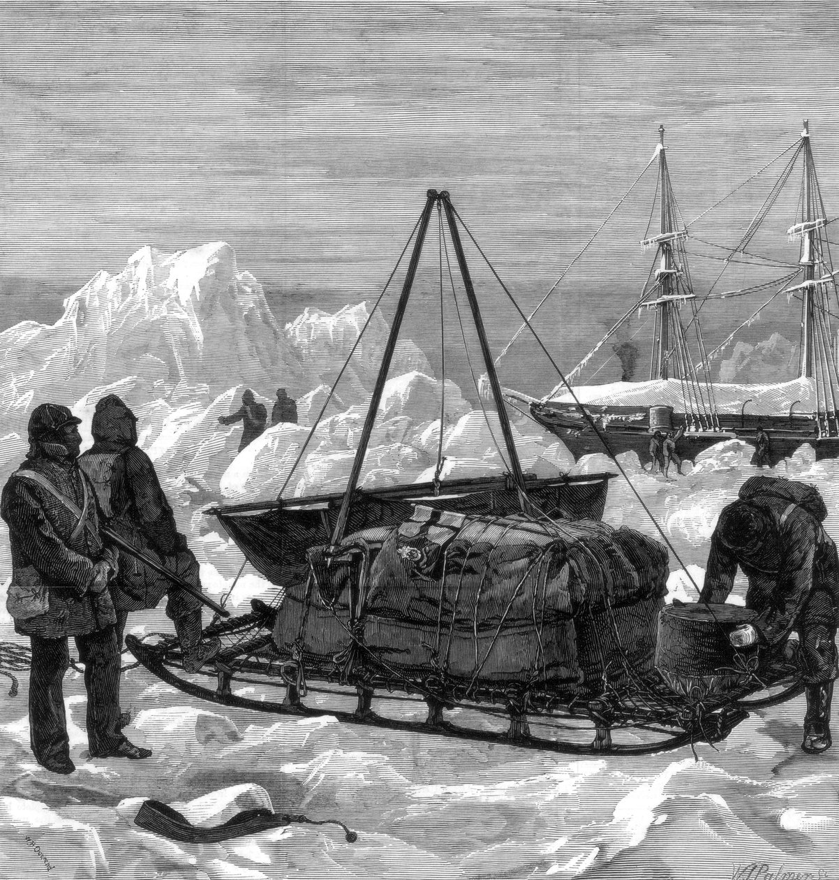 Vorbereitung auf eine Schlittenfahrt in der Arktis, 1875 von W. Palmer