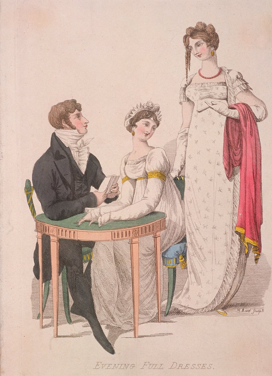 Zwei Frauen und ein Mann in Abendgarderobe, ca. 1810 von W Read