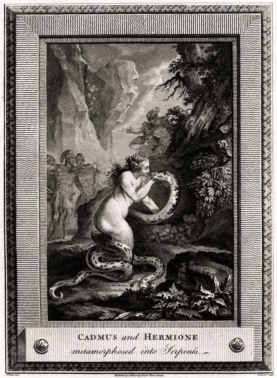 Kadmos und Hermione, in Schlangen verwandelt, 1776 von W. Walker
