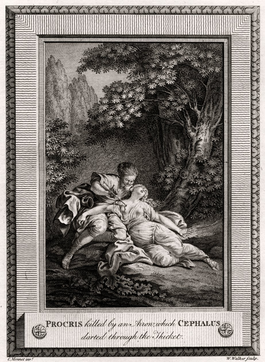 Procris, getötet von einem Pfeil, den Cephalus durch das Dickicht schoss von W. Walker