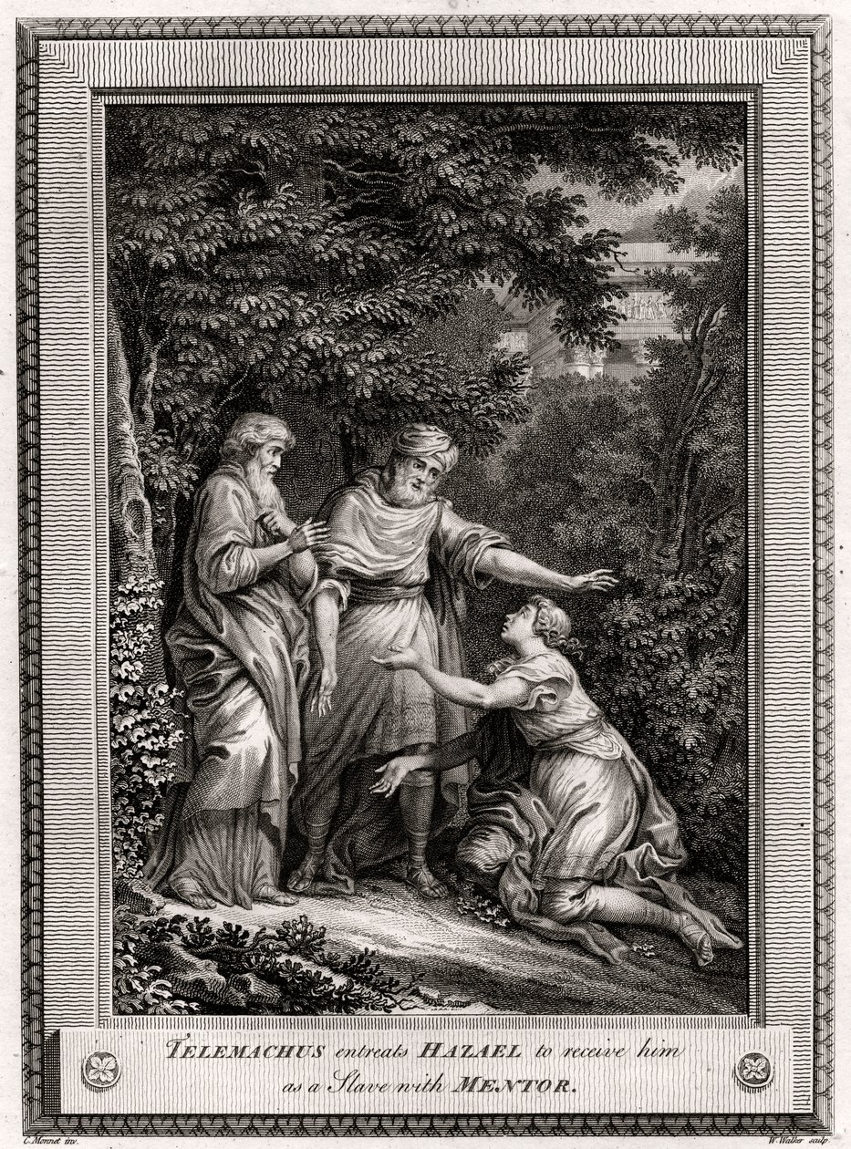 Telemachus bittet Hazael, ihn als Sklaven mit Mentor aufzunehmen, 1775 von W. Walker