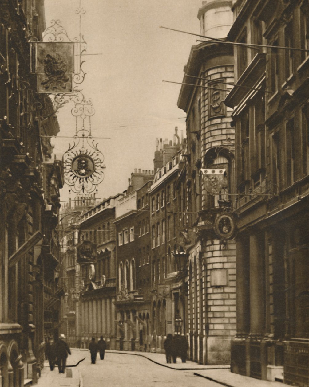 Die alten Zeichen sind zurück in der Lombard Street, ca. 1935 von W. Whiffin