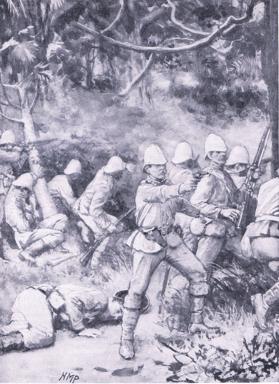 Kampf um eine Straße durch den Wald auf dem Weg nach Coomassie, Illustration aus 