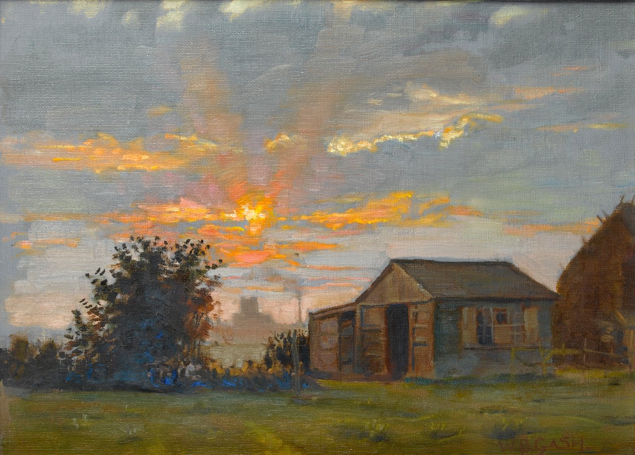 Sonnenuntergang mit Blick auf Kettering in Richtung Mr. Timpsons Schuhfabrik von Walter Bonner Gash