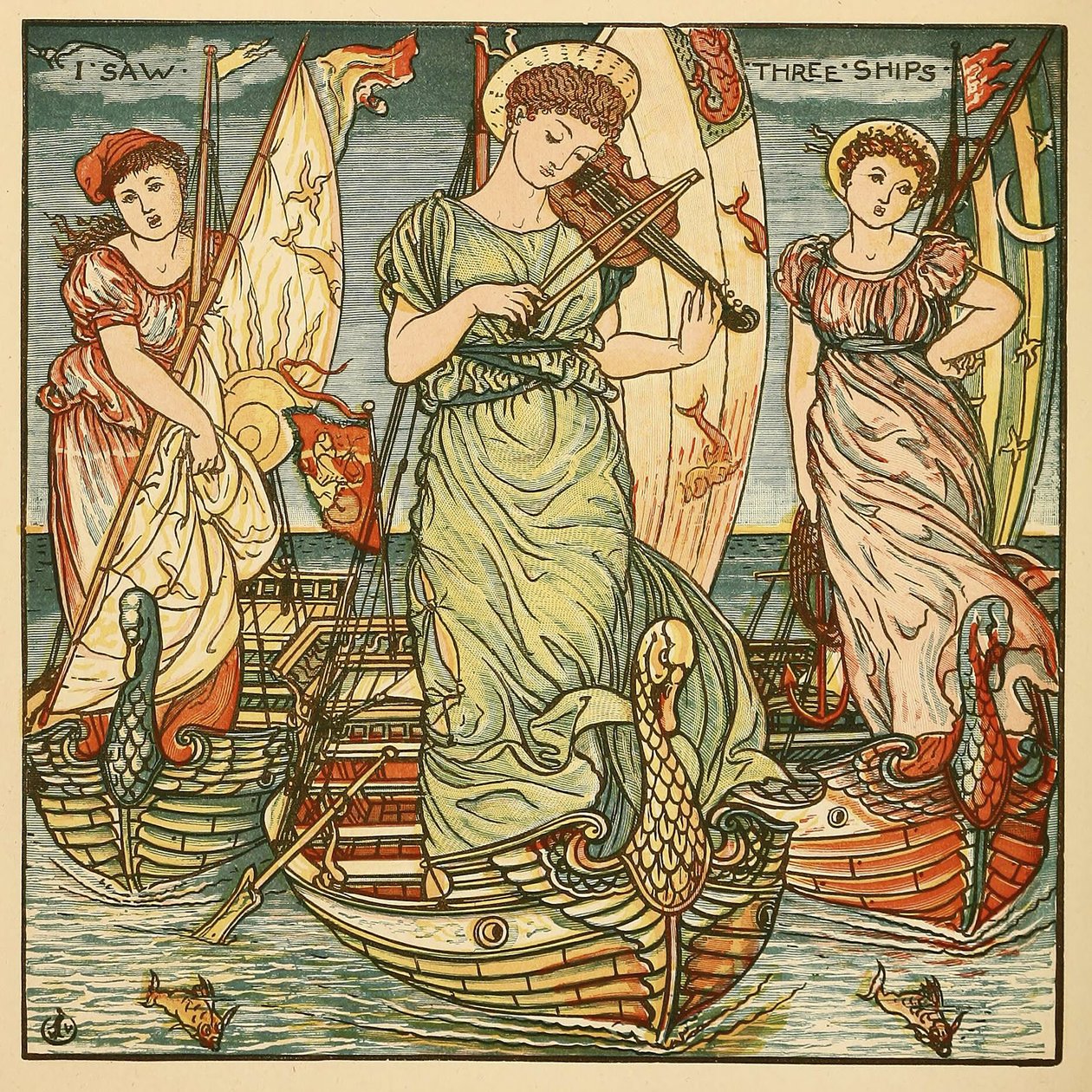 Ich sah drei Schiffe, aus Walter Cranes Malbuch, veröffentlicht 1889 von Walter Crane