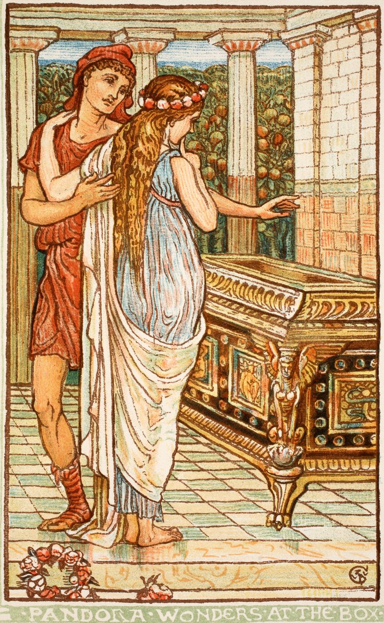 Pandora wundert sich über die Schachtel, Illustration aus 