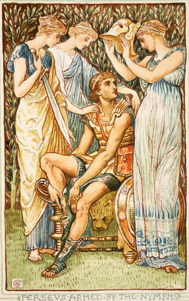 Perseus bewaffnet von den Nymphen, Illustration aus 