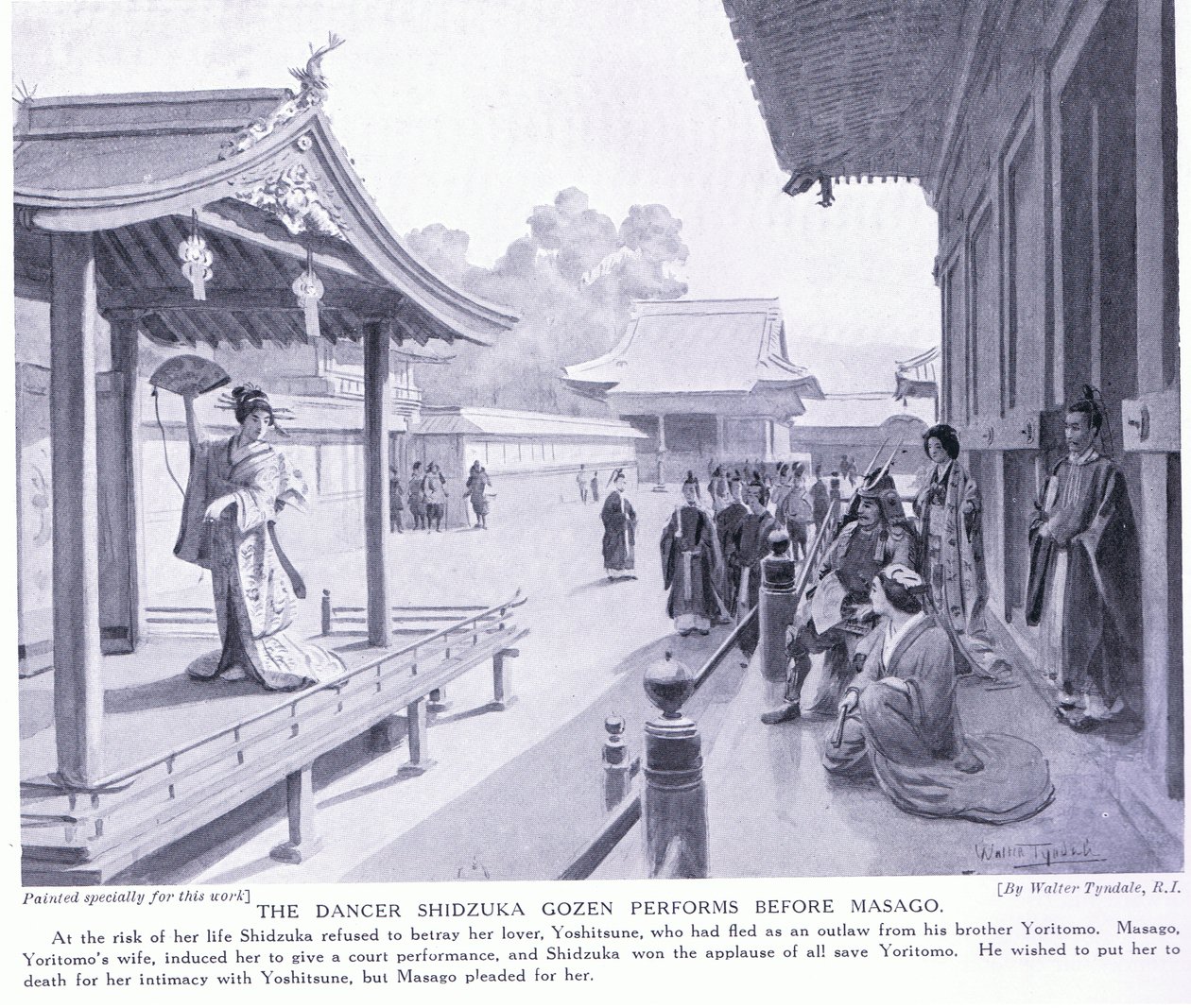 Die Tänzerin Shidzuka Gozen tritt vor Masago auf von Walter Frederick Roofe Tyndale