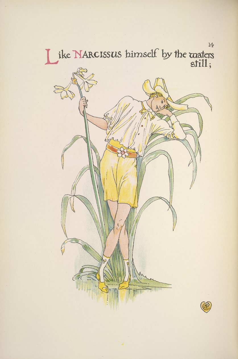 Am stillen Wasser. Ein junger Mann steht am Wasserufer von Walter Crane