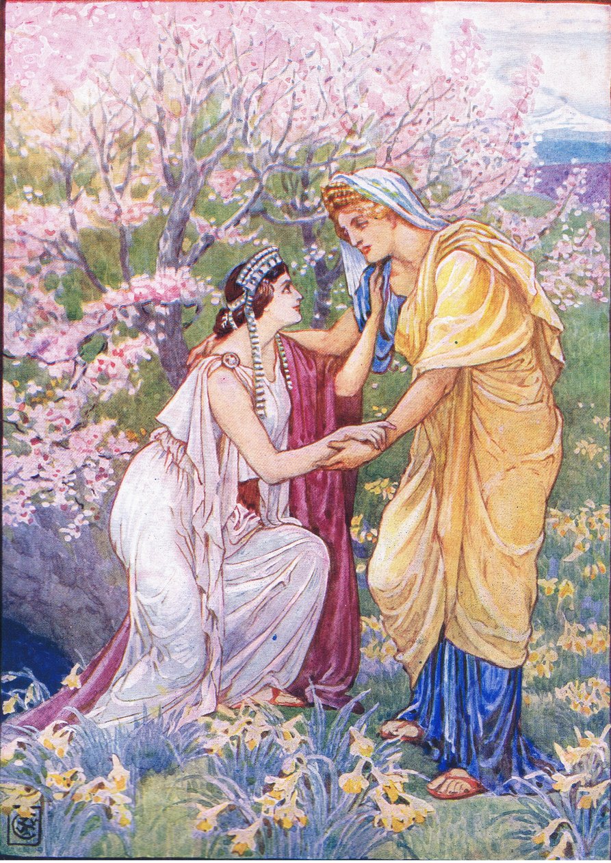 Demeter freute sich, denn ihre Tochter war an ihrer Seite, Illustration aus Die Geschichte Griechenlands, 1930er Jahre von Walter Crane