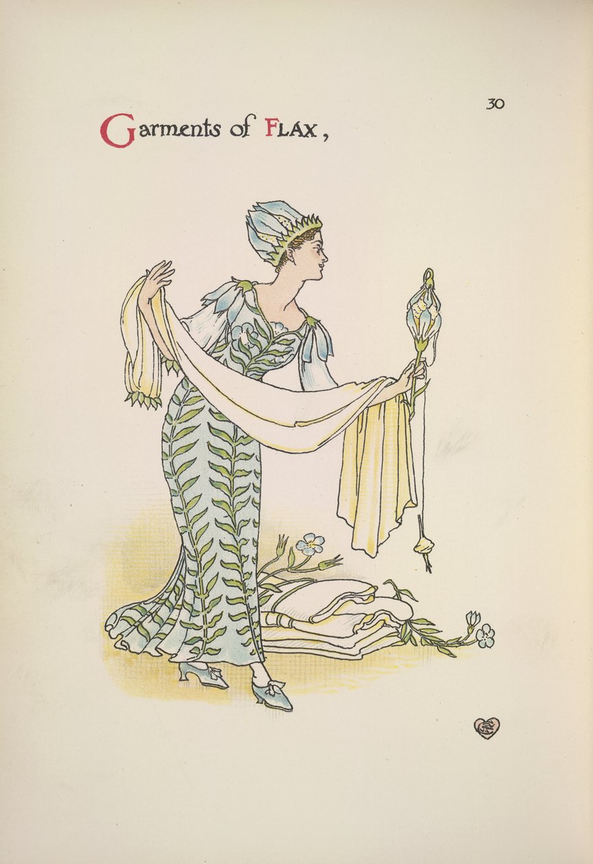 Leinenkleider. Eine Frau hält einen Schal von Walter Crane