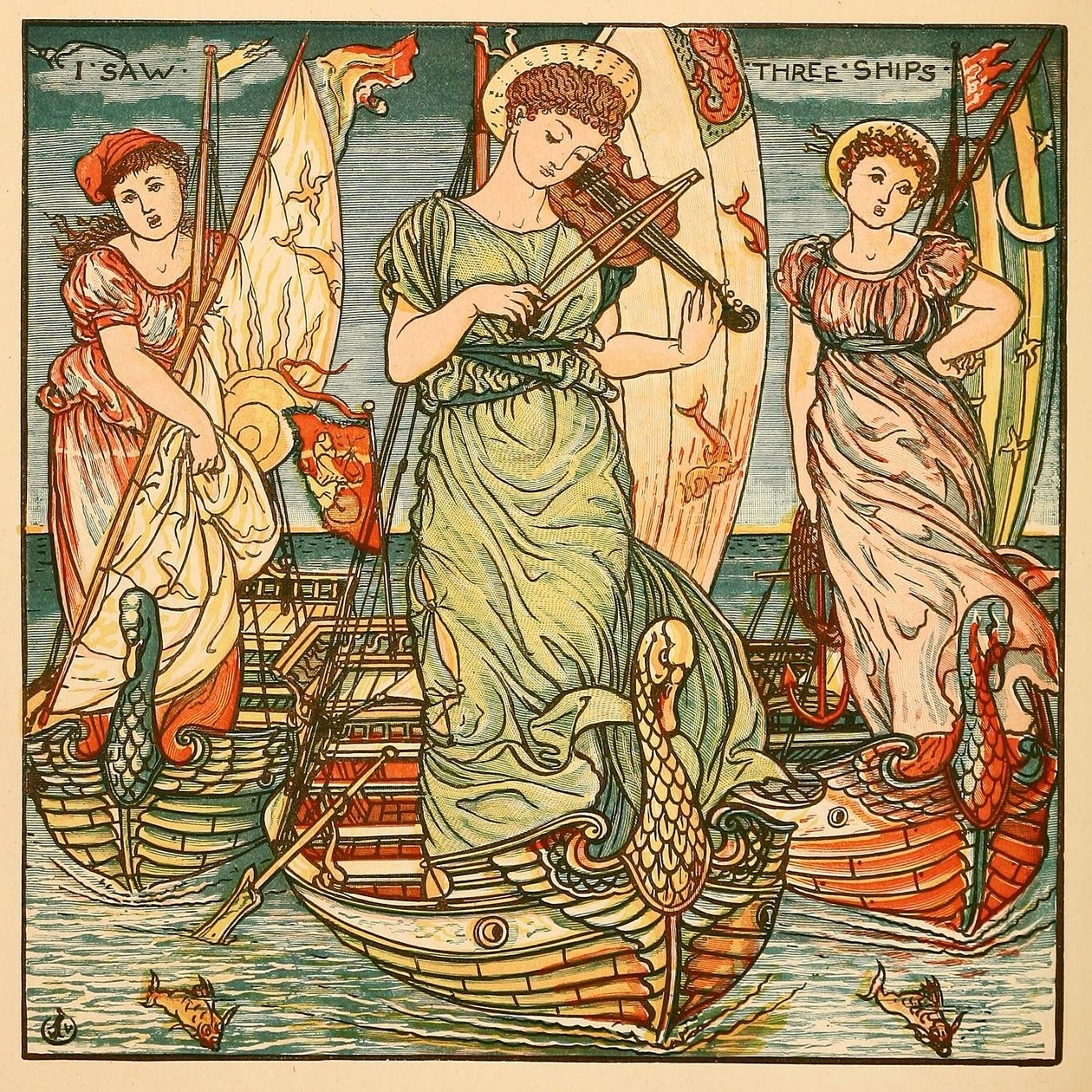 Ich sah drei Schiffe, aus Walter Cranes Malbuch, veröffentlicht 1889, Farblithografie, 1889 von Walter Crane