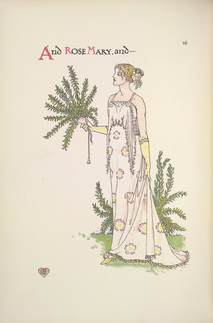Rose Mary. Eine junge Frau, die eine Pflanze hält von Walter Crane