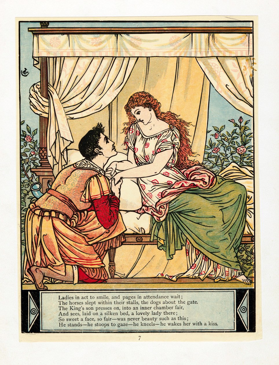 Der Prinz weckt die Schöne, aus dem Blue Beard Picture Book, 1879 von Walter Crane