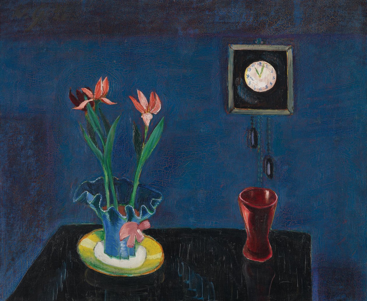 Stillleben mit Uhr und Tulpentopf von Walter Gramatte