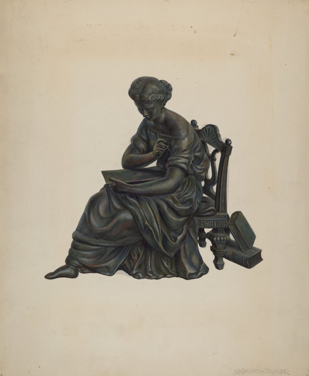 Statue Uhr Dekoration, ca. 1939 von Walter Hochstrasser