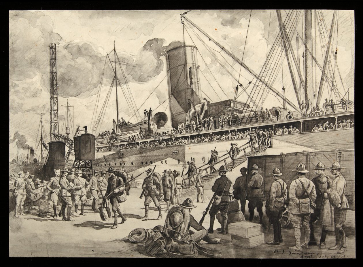 Neu angekommene Truppen landen in Brest von Walter Jack Duncan