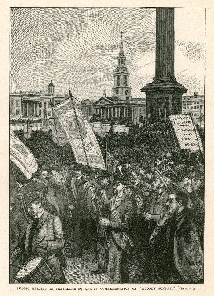 Öffentliche Versammlung auf dem Trafalgar Square zur Erinnerung an den Bloody Sunday (Gravur) von Walter Westley Russell