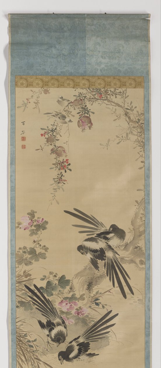 Elstern, Granatäpfel und Hibiskus von Wang Ying
