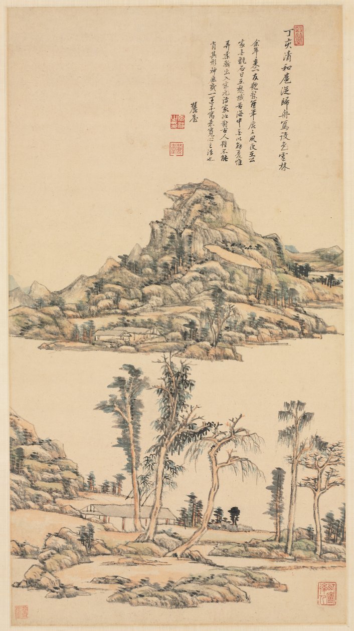 Landschaft im Farb-Stil von Ni Zan, 1707 von Wang Yuanqi