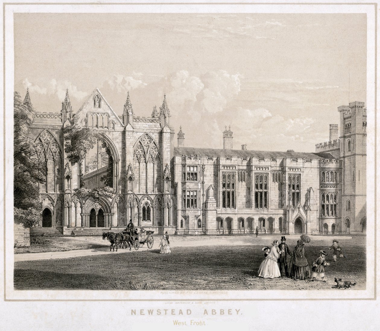 Westansicht der Newstead Abbey, Nottinghamshire, ca. 1860 von Waterlow and Sons