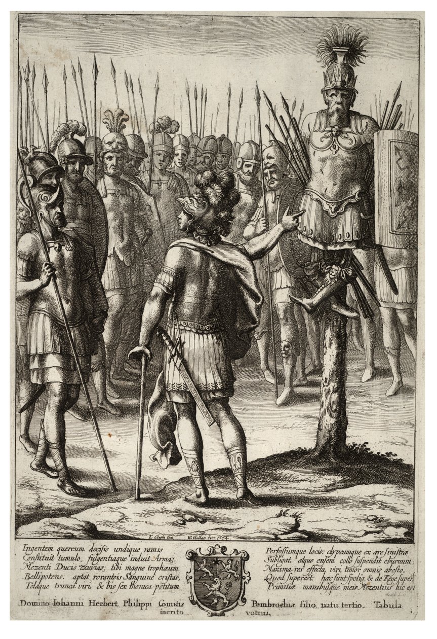 Aeneas errichtet eine Trophäe aus den Waffen von Mezentius (Zustand 2) von Wenceslaus Hollar