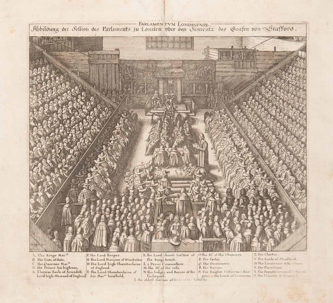 Darstellung der Parlamentssitzung von London zur Verurteilung des Earl of Stafford, ca. 1642 von Wenceslaus Hollar
