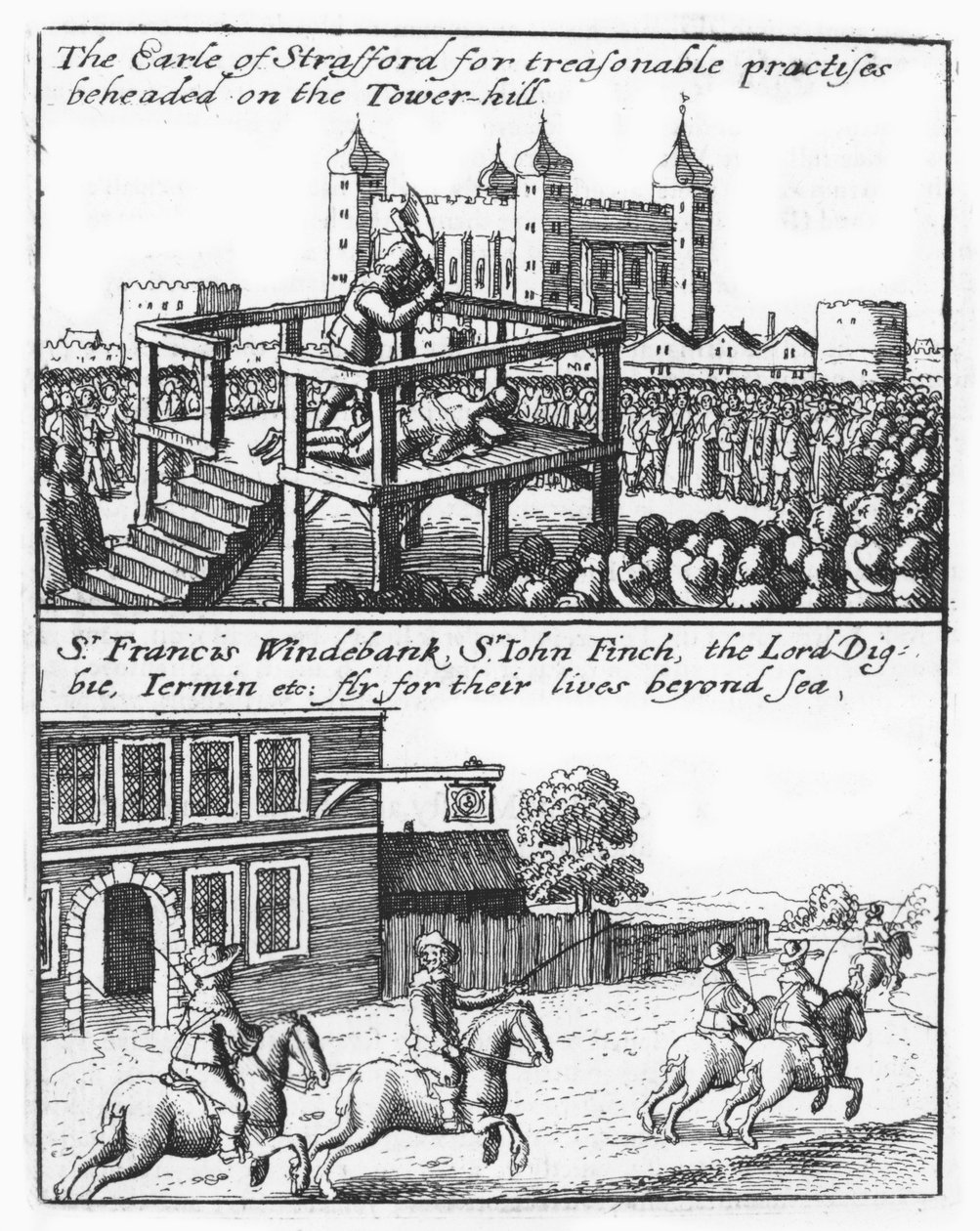 Graf von Stafford auf dem Tower Hill enthauptet; Sir Francis Windebank, Sir John Finch und Lord Digby fliehen aus England von Wenceslaus Hollar