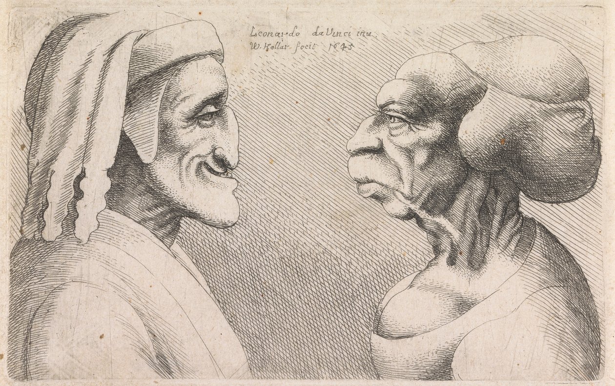 Groteske Profile eines Mannes und einer Frau, die sich gegenüberstehen von Wenceslaus Hollar