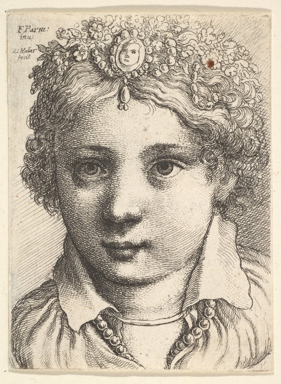Kopf eines jungen Mädchens mit einem juwelenbesetzten Kopfschmuck von Wenceslaus Hollar