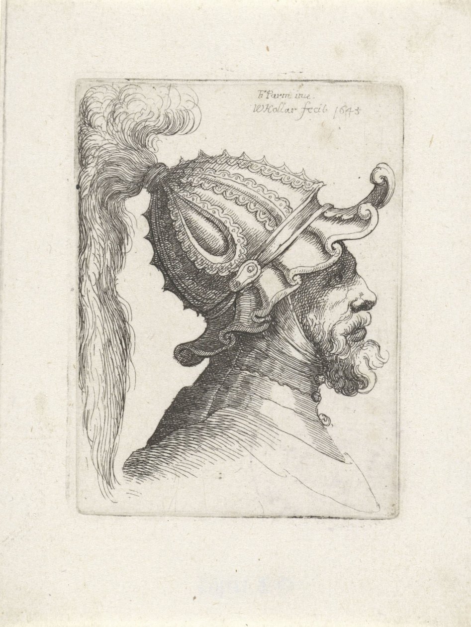 Kopf eines Mannes mit Federhelm von Wenceslaus Hollar