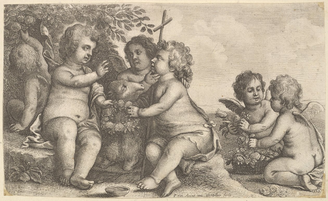 Jesus, Johannes der Täufer und vier Engel, 1625-77 von Wenceslaus Hollar